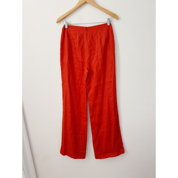Staud Linen High Waist Wide Leg Pants Orange S - Picture 4 of 4